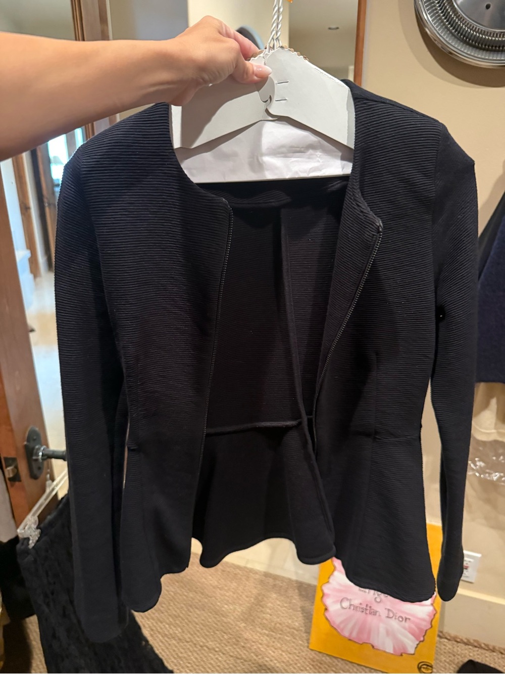 Topshop Black Open-Front Textured Blazer